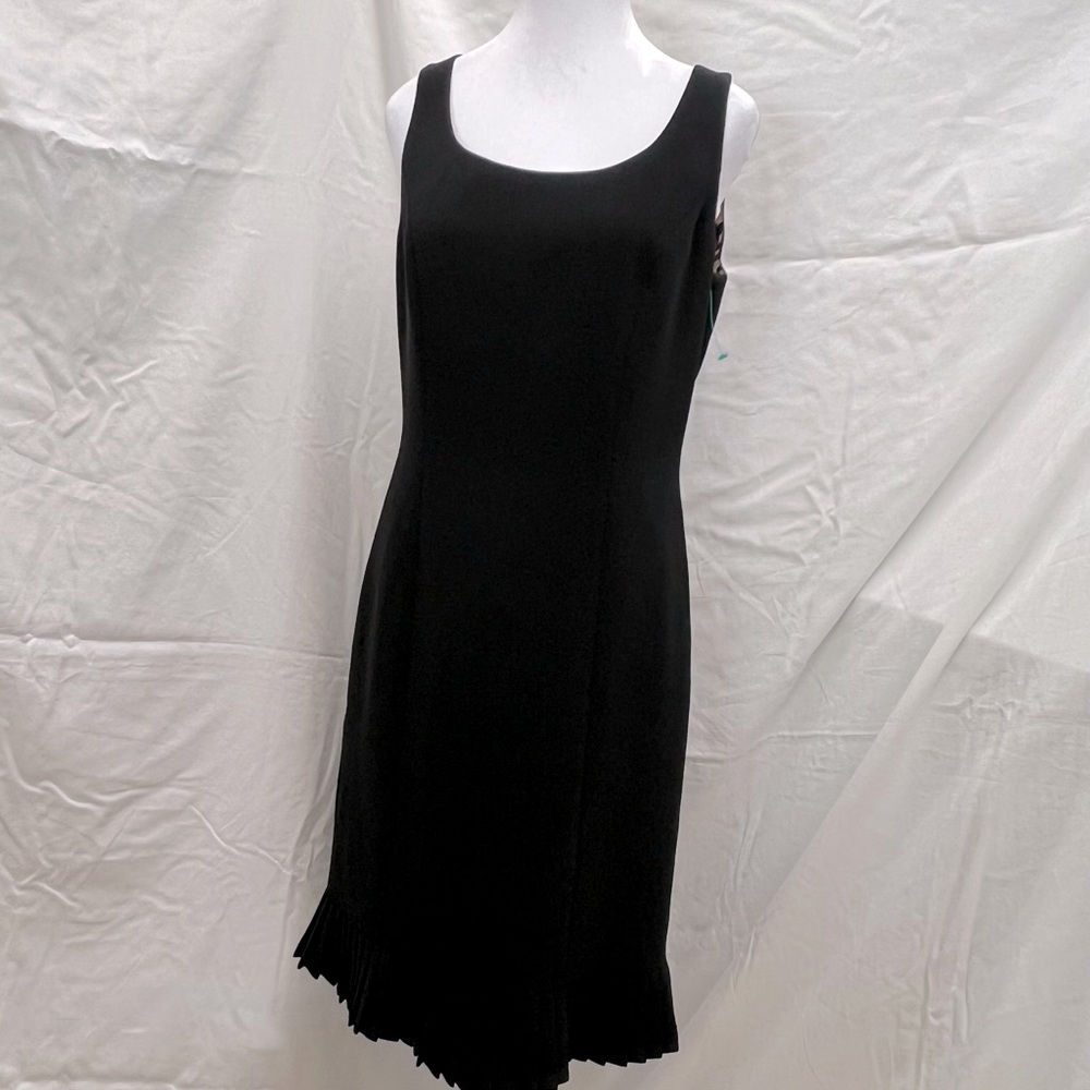 NWOT Tahari Arthur S. Levine sleeveless black dress with pleated trim. - Picture 2 of 10